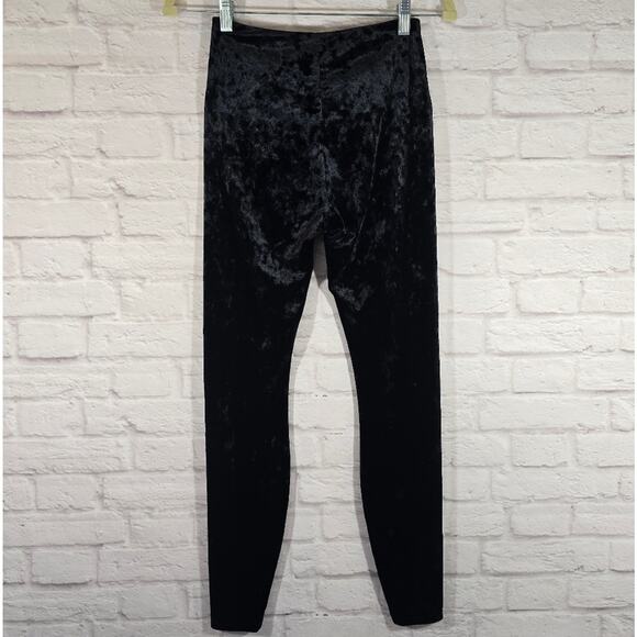 M Lysse Black Crushed Velvet Leggings Pants Size XS Stretch Layering Lined Waist - Picture 4 of 8